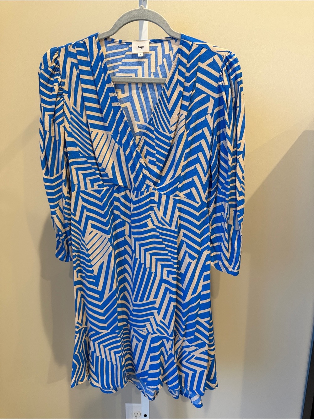 Geometric Faux Wrap Ruffle Dress